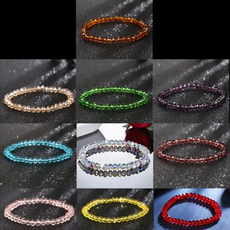 652F Dainty Solid Color Bracelet for Women Elastic Bracelet Clear Crystal Design Wrist Bracelet Women Anniversary Jewelry