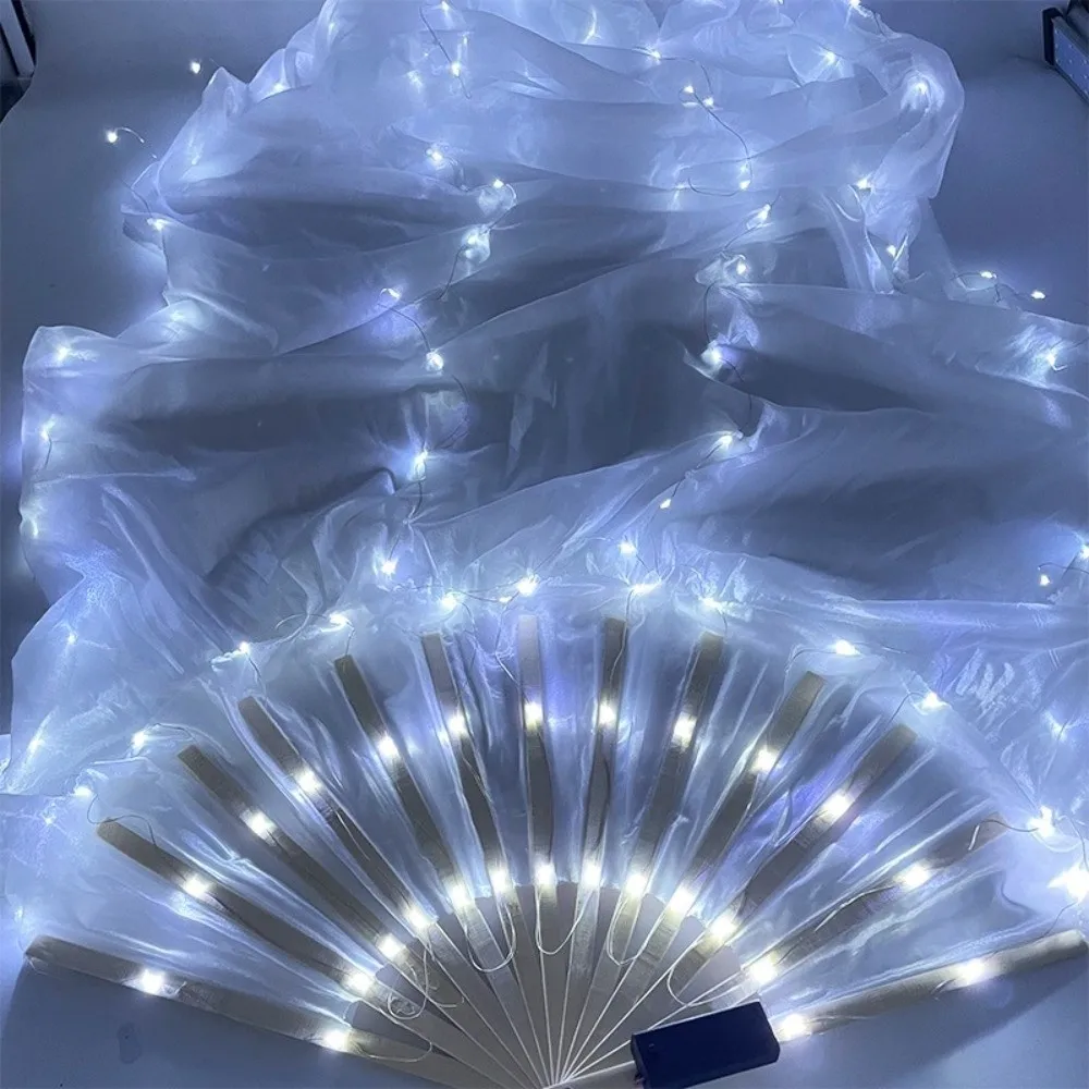 Multi Color Luminous Dance Fan Glowing Battery Powered Stage Performance Fan with LED Lights Classical Folding Hand Fan