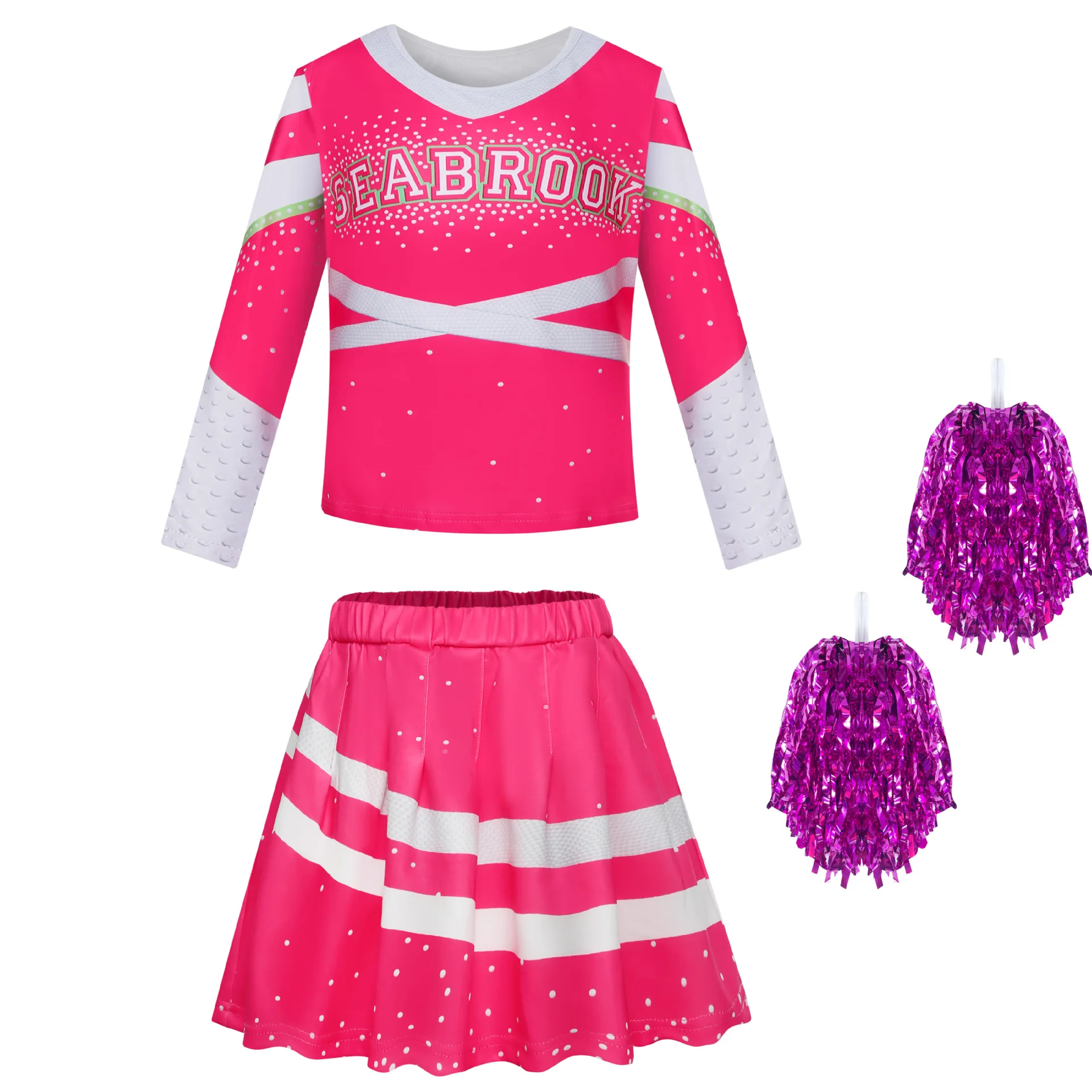 Halloween Cheerleader Outfits Movie Zombies 3 Addison Coaplay Costumes Hand Flowers For Kids Girls Role Play Carnival skirt sets