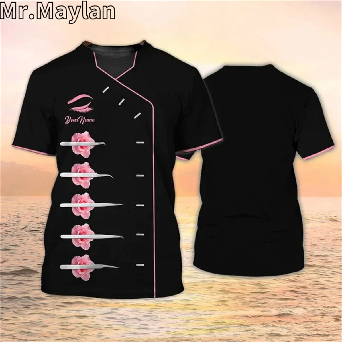 Salon Uniform Tshirt Spa Custom T Shirt 3D Tweezer Shirts Women Black Pink Gift For Women Make Up T shirt Streetwear Unisex Tee