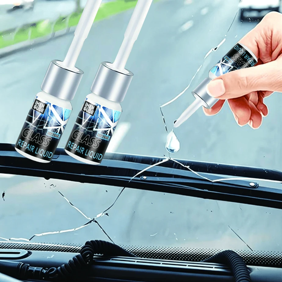 Kit de Reparo de Rachaduras em Para-brisa de Carro 1/4 Peças, Ferramenta DIY para Reparo de Vidros e Telas de Celular, Cola de Cura para Reparo de Arranhões e Rachaduras em Vidros Automotivos