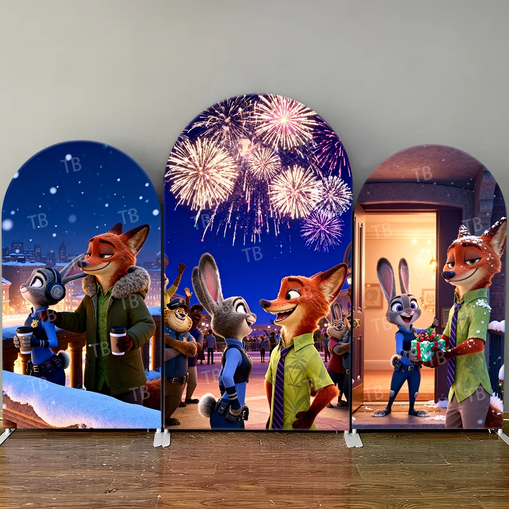 

Zootopia Nick & Judy Christmas Snow Gift Arch Backdrop Cover Decor Photo Booth Prop for Holiday Party Celebrations
