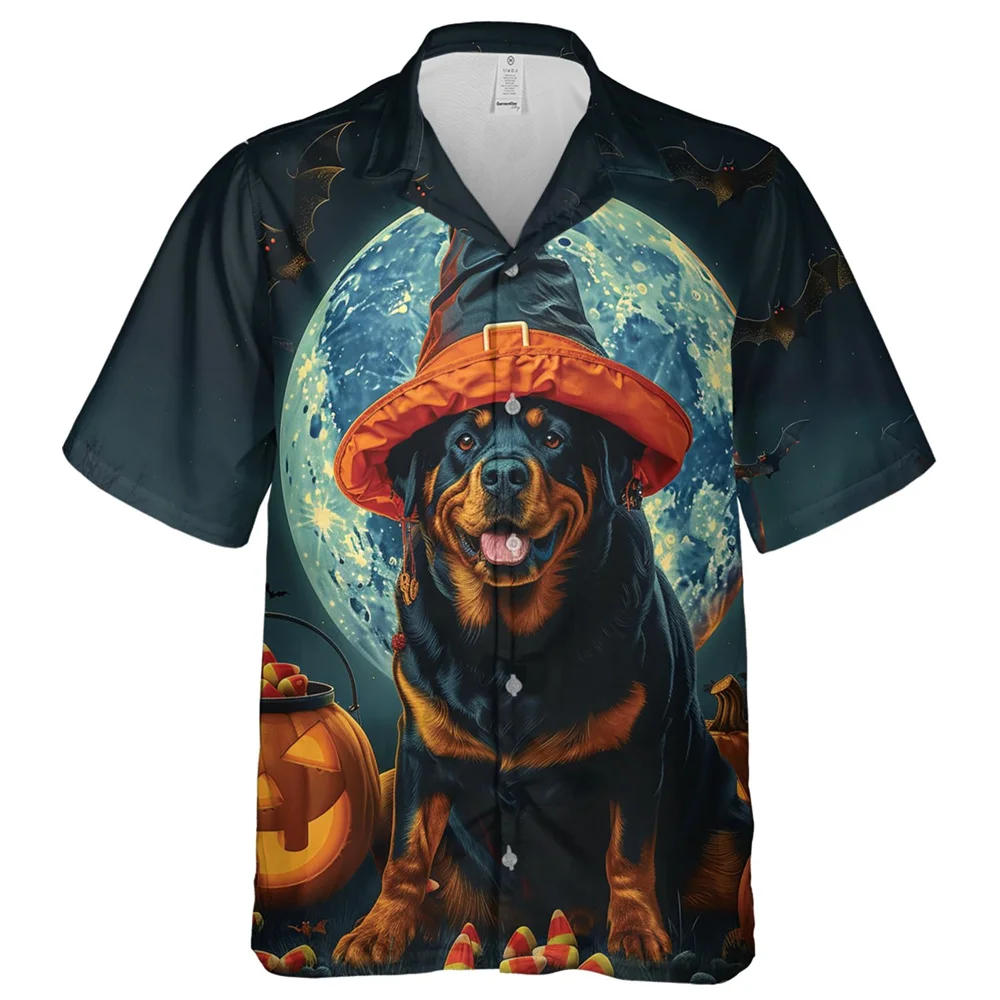 

Halloween Pet Dog Cosplay Graphic Shirts For Men Clothes Harajuku Fashion Witch Dogs Blouses Party men's clothing shirts for man