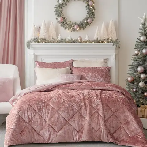 Kingsize dekbedset Fluwelen dekbedset Luxe diamantquilt pluizig bedset met decoratief kussen en 2 hoezen 4-delig roze