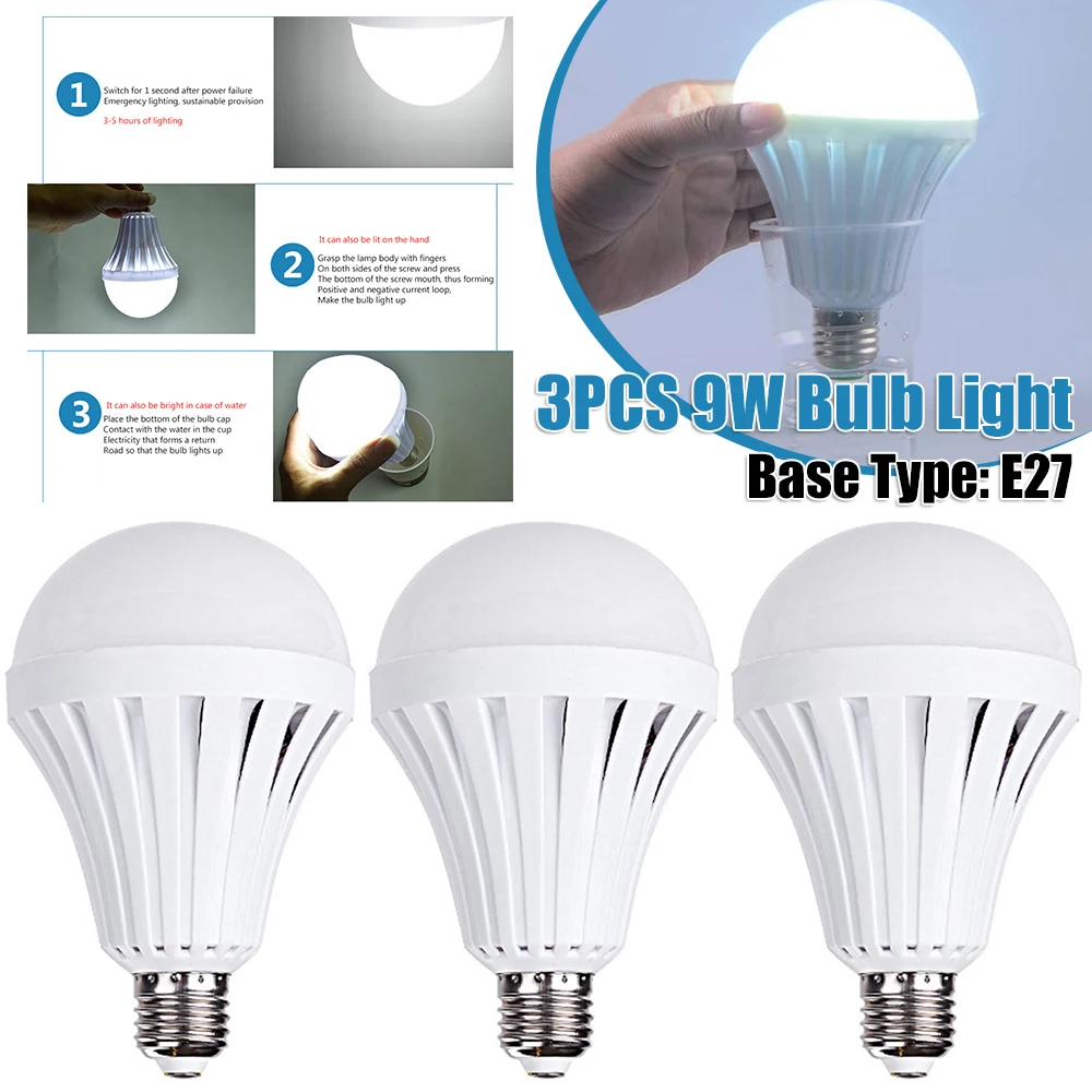 3Pcs 9W E27 Emergen…