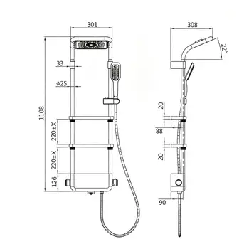 現代高端浴室淋浴龍頭套裝,雨淋式瀑布混合龍頭,智慧LED顯示屏,帶燈雨淋式花灑面板系統 6 最佳銷售 淋浴龍頭套裝 - №1