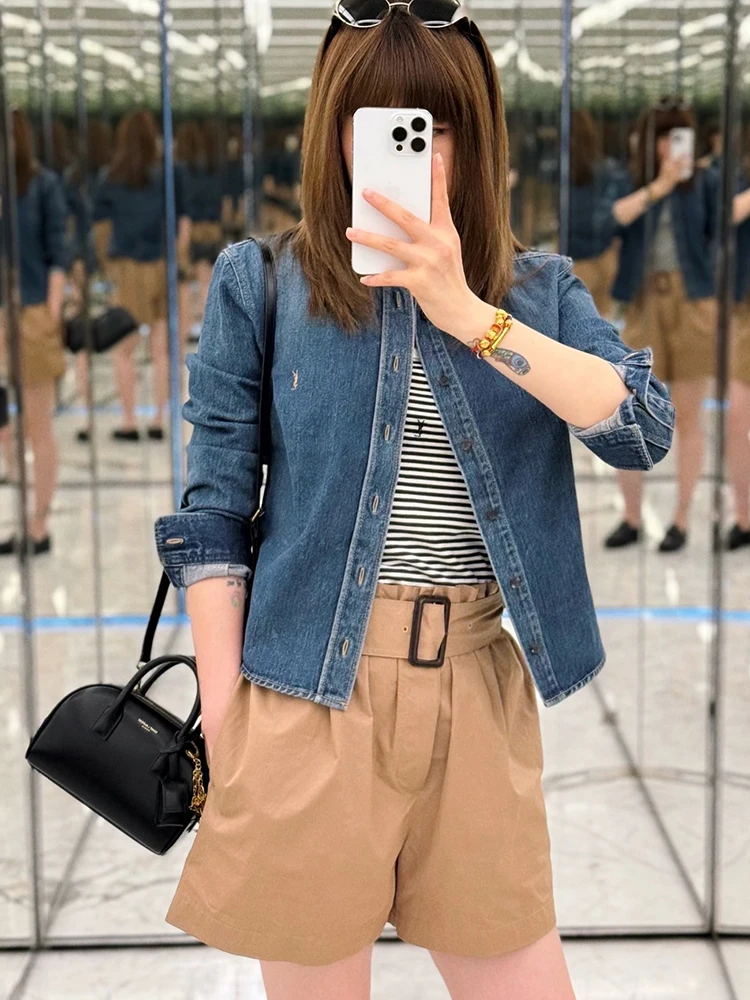 Floral-patterned waist-pairing belt workwear short pants for women - High-waisted, loose-fitting, slimming, casual shorts