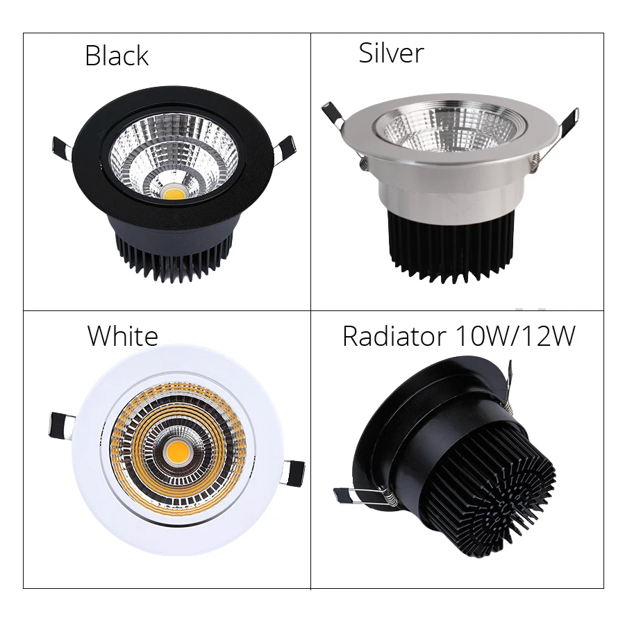 COB LED Downlight Spot Light 3W 5W 7W 10W Dimmable 220V Black Silver White Finish