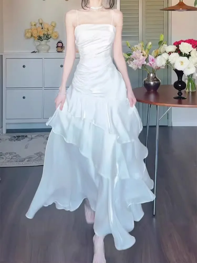 

Ele White Wedding Dr with Lace Trimmed Sves for Women Engagement Par Gown Long A-Line Skirt No Sve