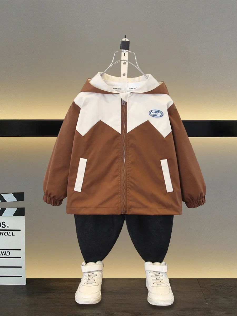 Autumn Children Boys Hooded Jacket Windbreaker Print Outerwear Sports Casual Clothing New Christmas Birthday Gift 2-12 Year Old