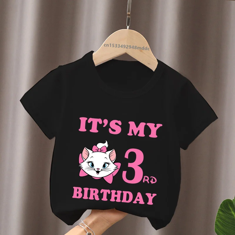 Het is Mijn 1 2 3 4 5 6 7 8 9 Jaar Verjaardag Jongens Meisjes t-shirt Leuke Marie Kat Print Cartoon Kinderkleding Baby Kinderen T-shirts