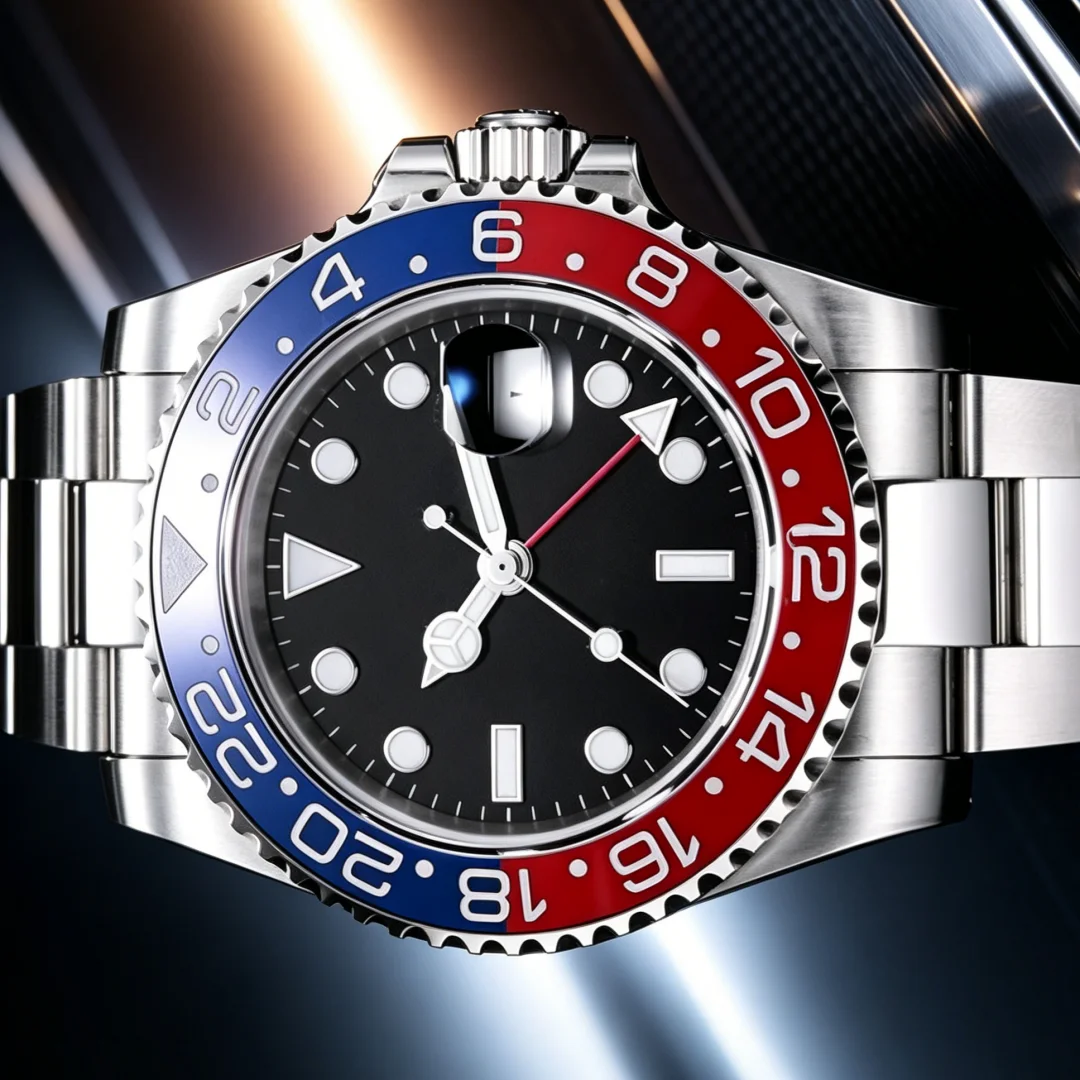 Montre de sport pour homme avec calendrier mécanique automatique, bracelet en acier inoxydable, lunette en céramique noire