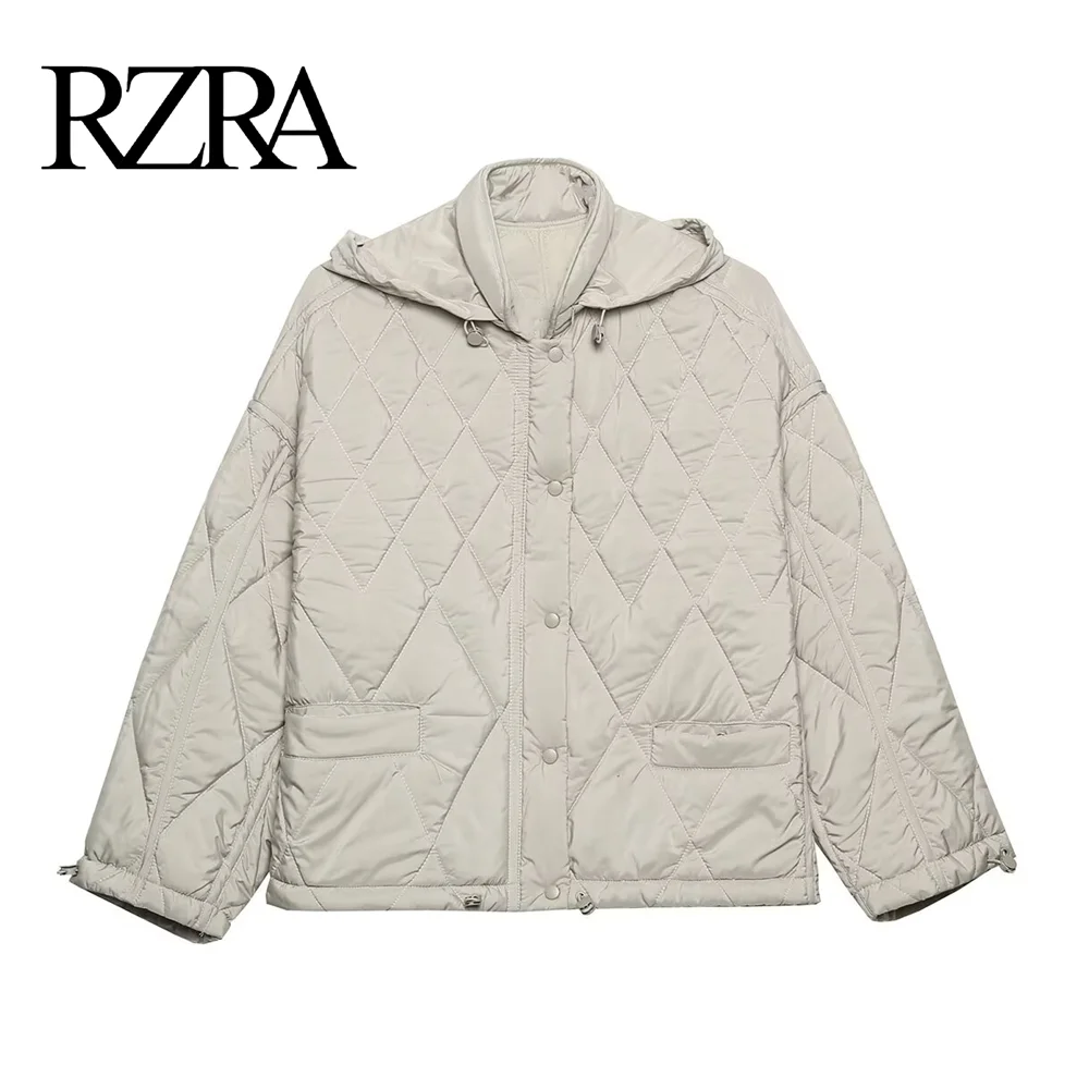 RZRA2024 new winter women's stand-up collar folding hooded quilted cotton jacket for commuting, warmth, leisure and all-match