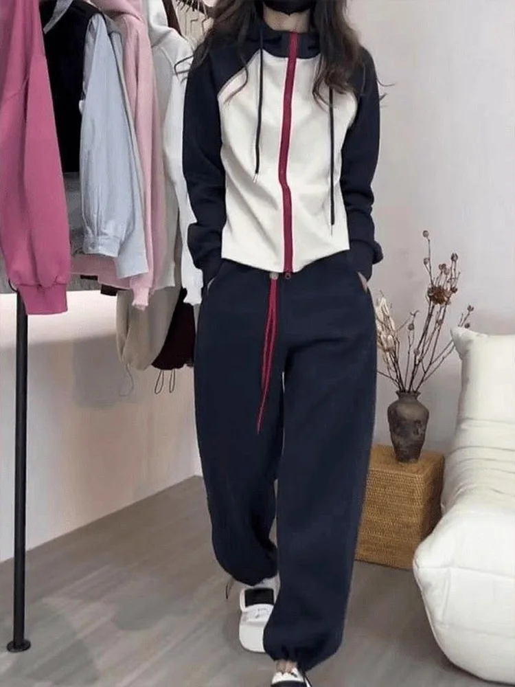 

plus Size Women's Sportswear Set High Waist Wide Leg Pants Hoodie Zipper Closure Long Sve Sweatirt Autumn Winter Outfit