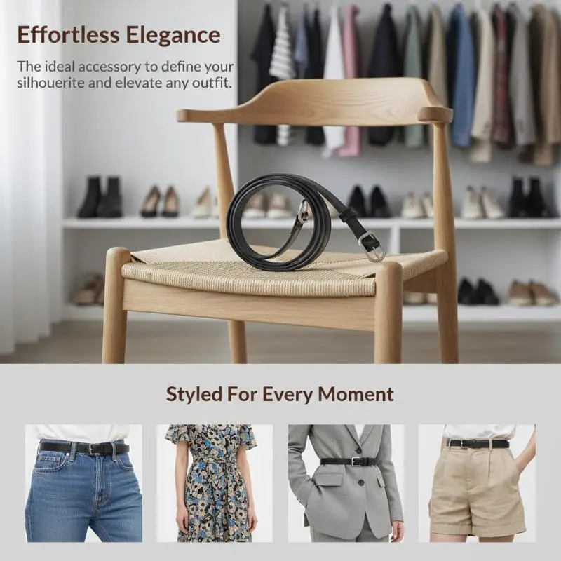Women Casual Belt Stylish Gold Buckle No Hole Adjustable Waist Strap 1PC Perfect for Jeans Dress Party Outfits
