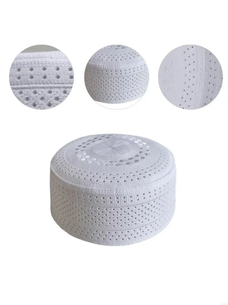 Ethnic Hat for Men Islamic Prayer Lightweight Embroidery White Skull Cap Turban 6XDA