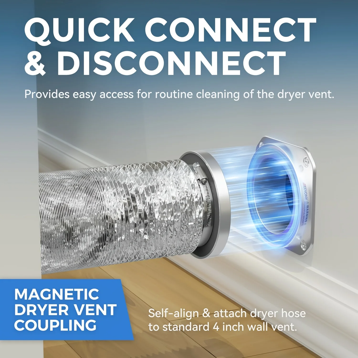 Magnetic Dryer Vent Coupling DV180 Magnetic Dryer Vent Connector Kit 4 Inch | Quick Connect Magnetic Coupling Includes 2.6ft Aluminum Hose & Clamps, Airtight Seal, Fire Safe Material, Easy Cleaning