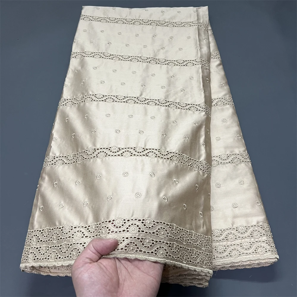 2026 African Nigerian Tulle Lace Fabric Sewing for Dress High Quality Damask polish luxe Cotton Pure Embroidery 5Yard hz1419 view 2