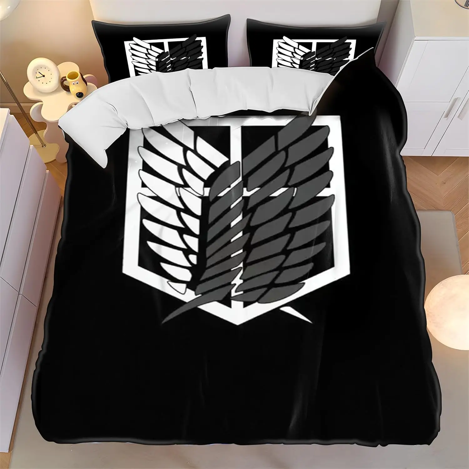 Attack On Titan Anime Bedding Set 3D Print Duvet Cover Set Cartoon Comforter Cover With Pillowcase For Kids Adults