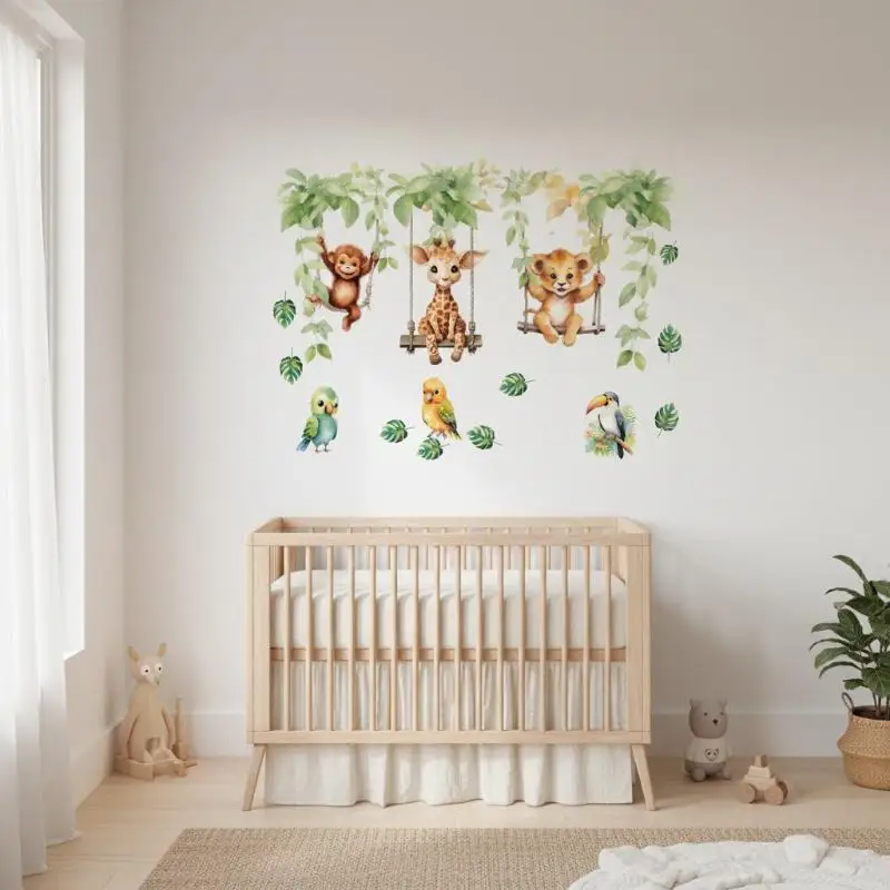 Cartoon Funny Animals Bird Swinging Wall Stickers Kids Room Decoration Mural Art Pvc Posters Home Decals
