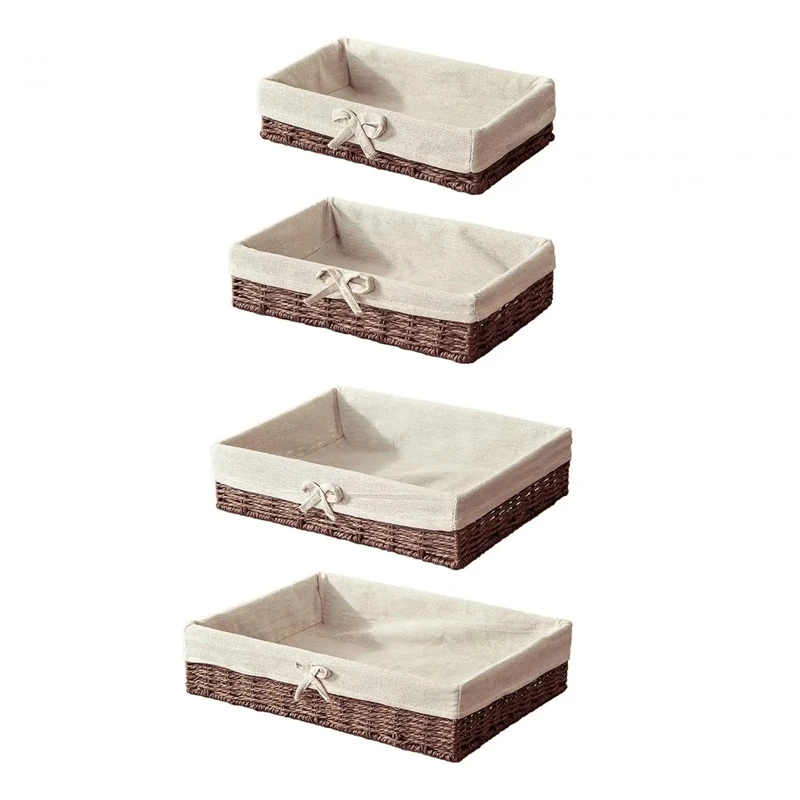 Cestas tecidas do piquenique para o armazenamento, placa do pão, corda de papel, pastelaria, almoço, aperitivo, pequeno-almoço, novo