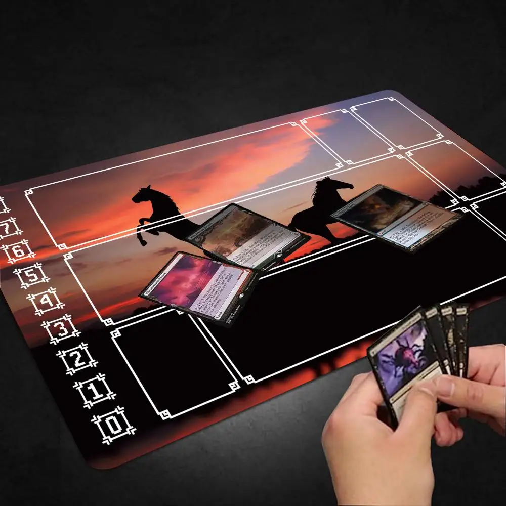 Card Playmat with Magic Zones Game Mats Tabletop rug TCG Card Battles Commander Gaming Mousepad Duel deskmat Horse Pattern