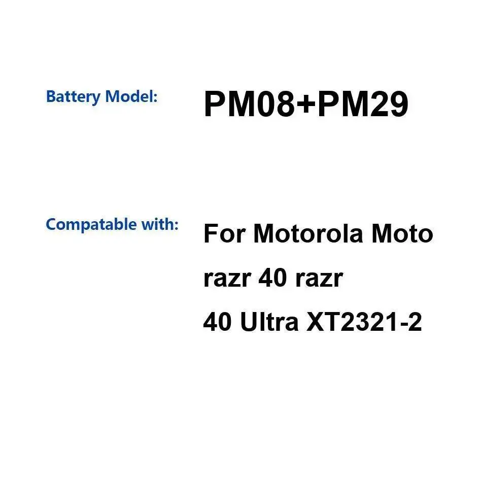 

Аккумулятор мобильного телефона PM08 + PM29 для Motorola Moto Razr 40 Ultra XT2321-2, стабильный 835 мАч + 2965 мАч