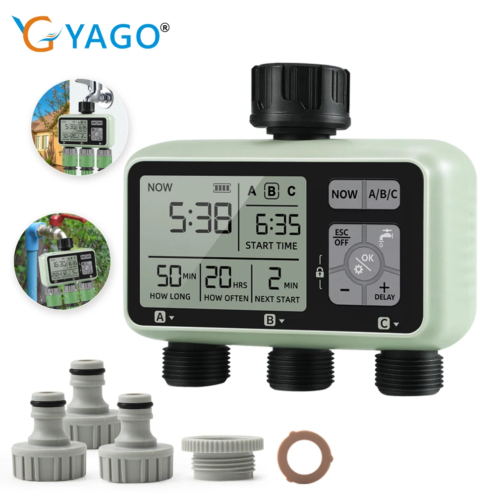 Household 3-Outlet Irrigation Timer Digital LCD Automatic Irrigation System Rain Delay Smart Garden Water Timer Tool