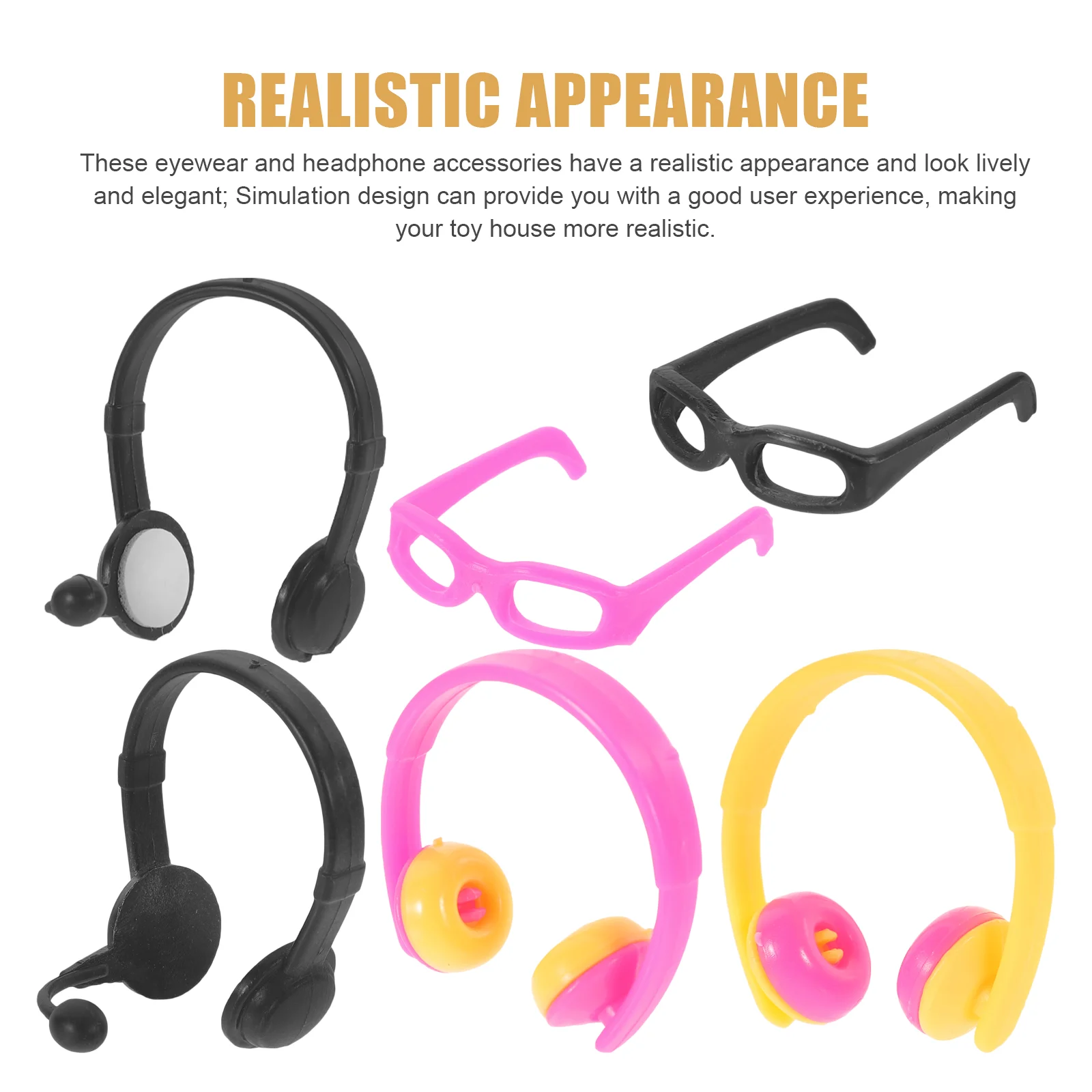 18 Pcs Mini Simulation Headphones Dollhouse Travel Accessories Eye Glasses Decorative Girl Headset Decors Sunglasses