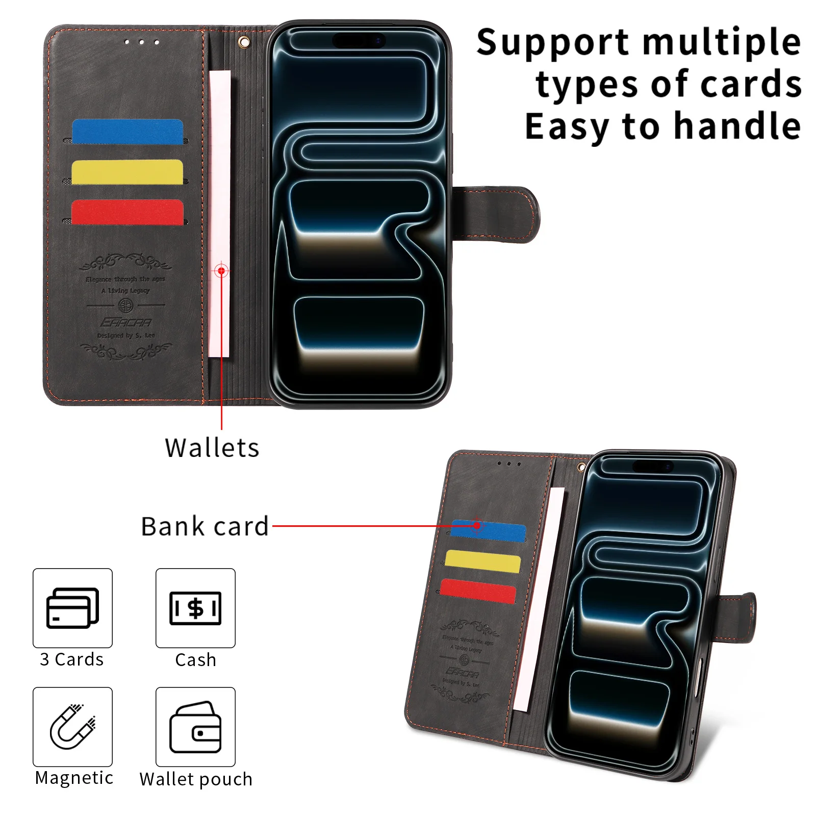 Faux Leather Phone Case for IPhone 17e 16 15 14 13 12 11 Pro Plus Pro Max with Lanyard & Magnetic Buckle,Shockproof Phone Cover view 6