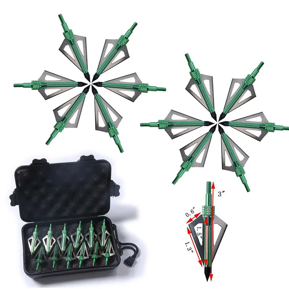 12Pcs 3 Blade Arrowheads Hunting Archery 100 Grain Expandable Broadheads W/ Box Crossbow Broadheads