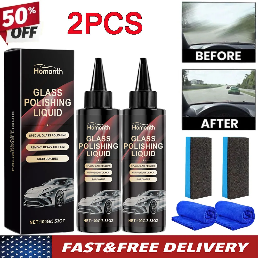 

2 компл. полировки автомобильного стекла, жидкость для полировки оконного стекла, очистка водяных пятен, противотуманное средство для ухода за автомобильным стеклом