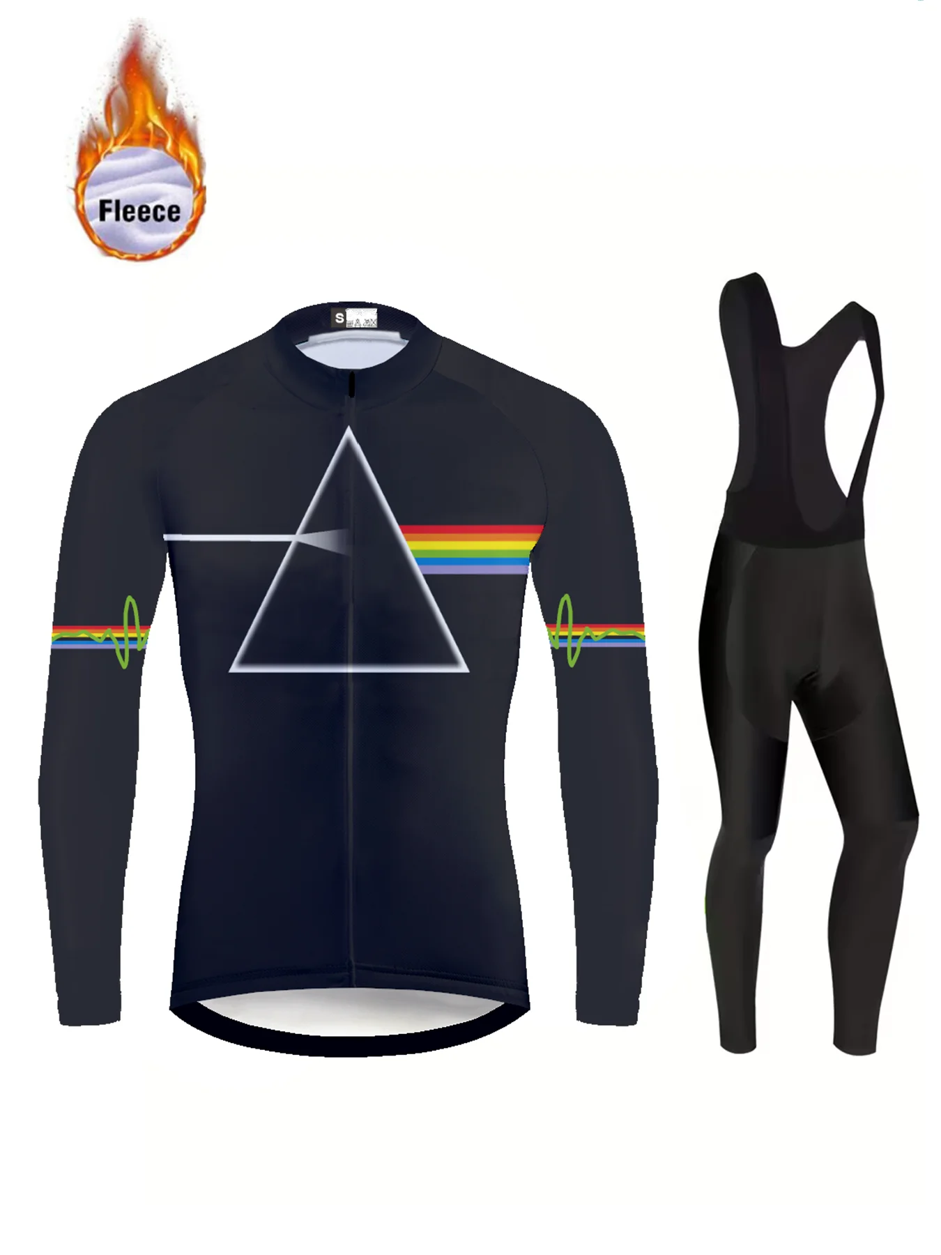

Winter Cycling Jersey Sets Thermal Fleece Bike Jersey + Bib Pants, Long Sleeve Cycling Clothing Sets for Man