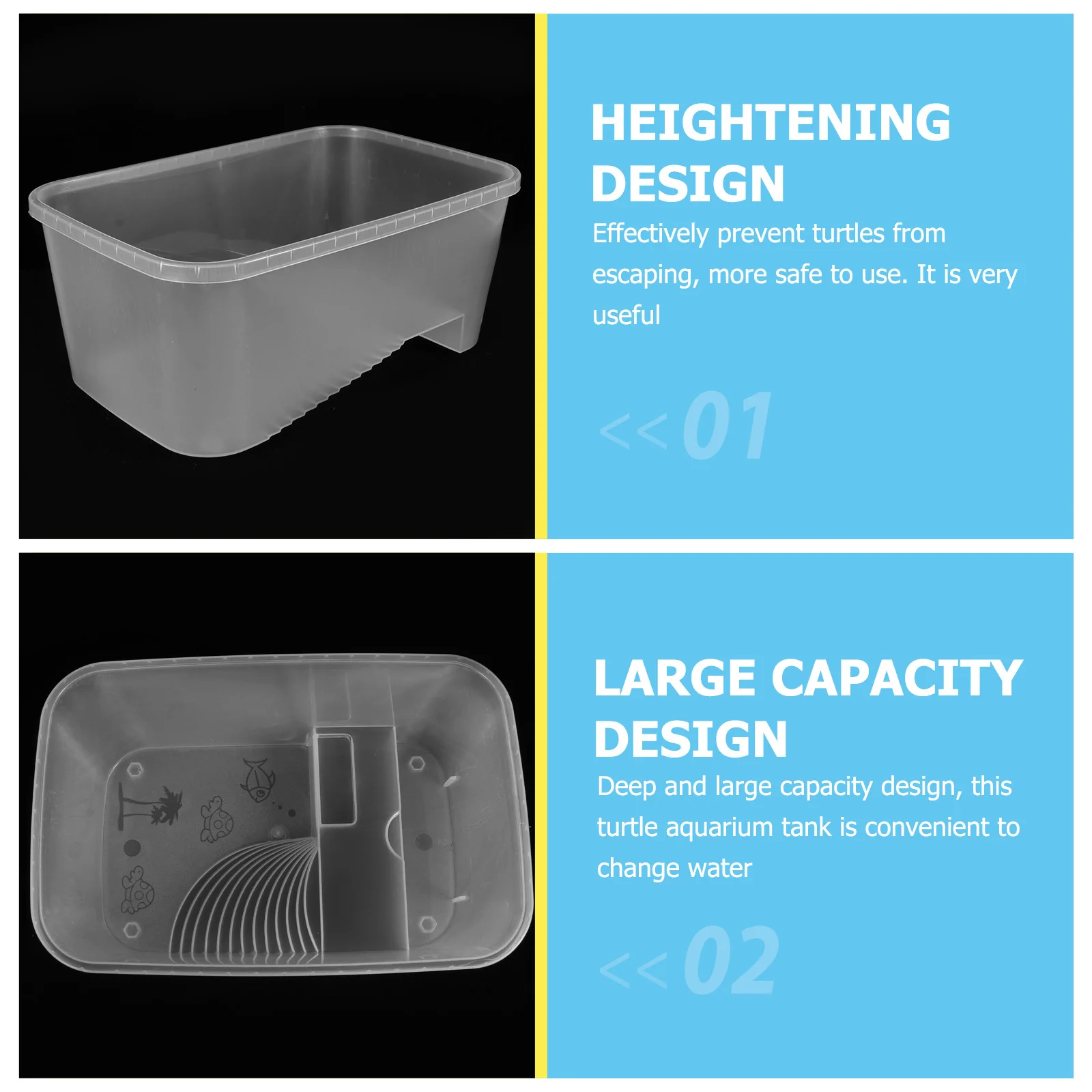 

Home Turtle Tank Plastic Large Tortoise Breeding Box with Drying Platform Deep Water Changing Tank for Turtle Reptile Pets