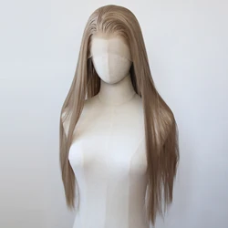 Honey Blonde Brown Synthetic Lace Front Wig Long Straight Light Brown Lace Front Synthetic Wig Pre Plucked Natural Hairline