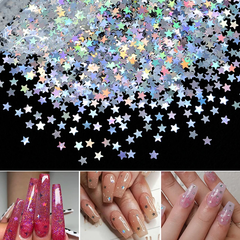 10g Holographic Laser Stars Shape Nail Glitter Sequins Silver Five-pointed Star Nail Art Accessories Hermosos Manicure Material*