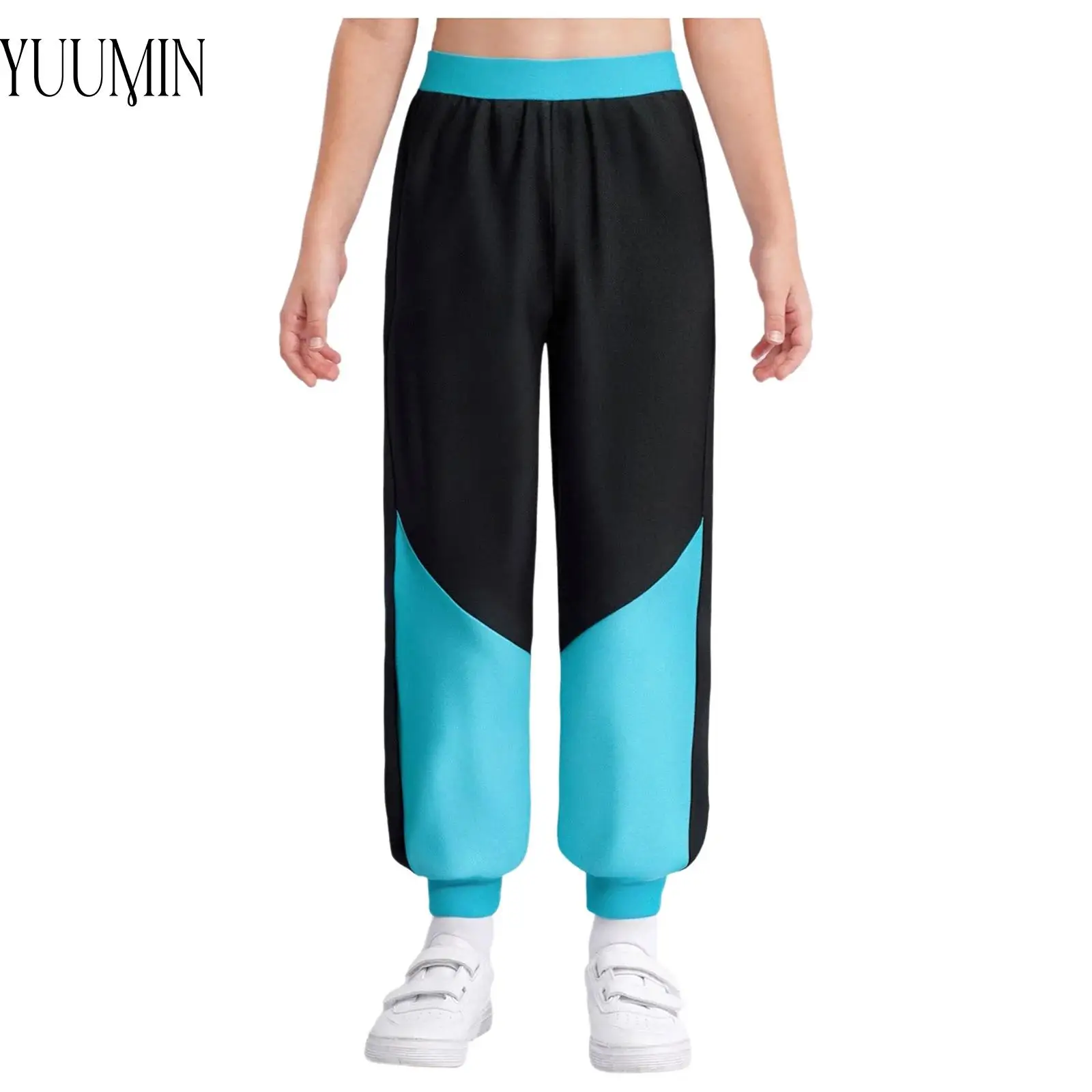 

Children Sports Trousers Girls Fashion Color Block Jogger Pants Elastic Waistband Sweatpants for Sports Workout Running Exercise