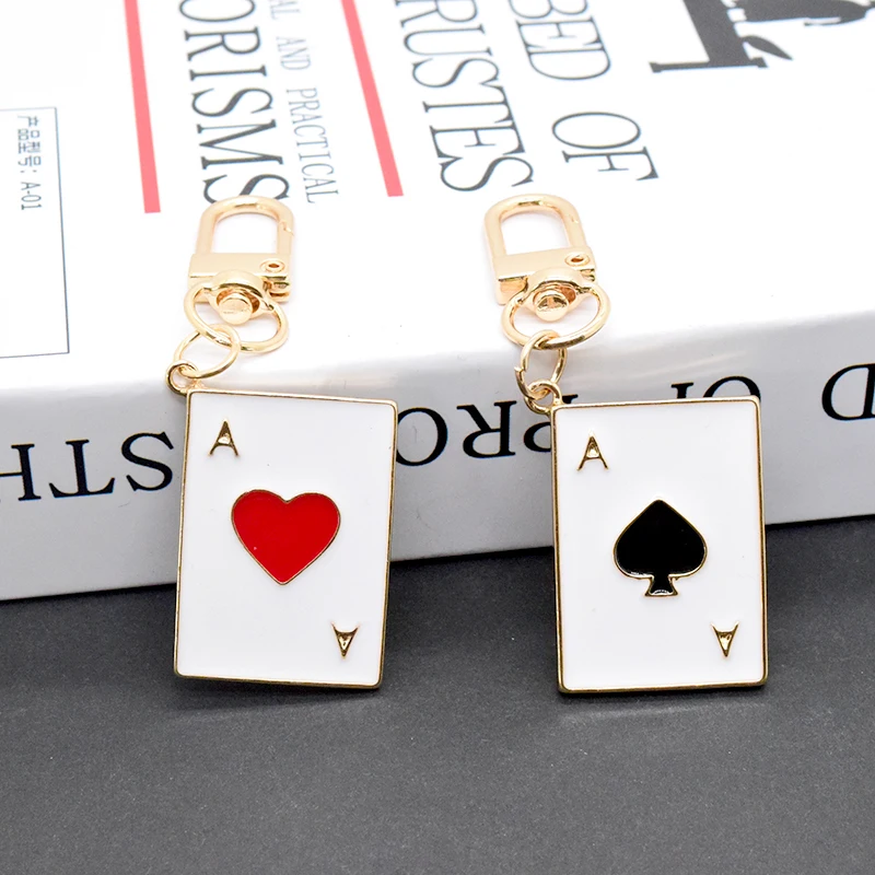 Enamel Heart Poker Playing Cards Keychain Keyring Creative Funny Board Game Bag Car Airpods Box Accessories Couple Gift Jewelry