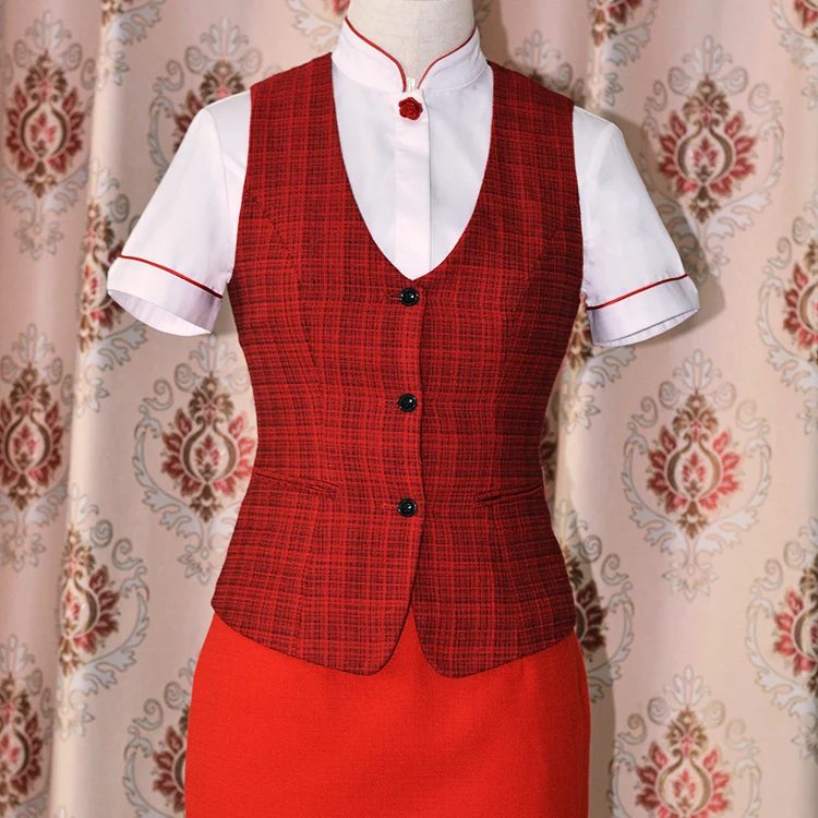 

Red Women's Fitted Work Vest New Style Three Button Hanging Decoration Professional Clothing by ZhongXin Fashion Commuter Style