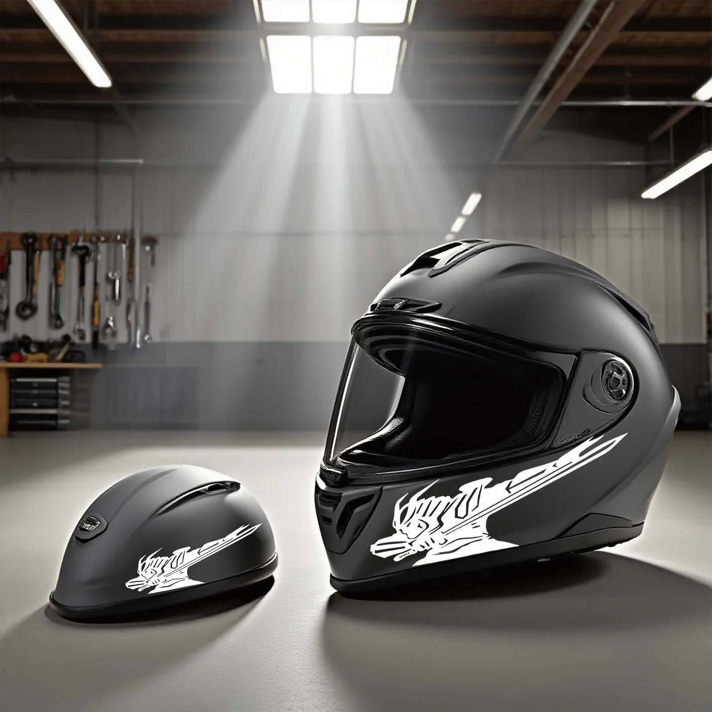 สติ๊กเกอร์ลายซามูไรดำพร้อมดาบ 1 ชุด - ของตกแต่งหมวกกันน็อครถจักรยานยนต์และรถยนต์แบบเฉพาะตัว