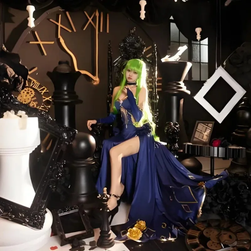Anime CODE GEASS Game Mahjongg Soul C.C Cosplay Costume Sexy Purple Gown Suit Accessories Women Carnival Satge Party Dress Up
