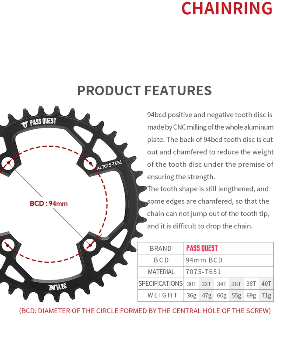 PASS QUEST 94BCD Mountain Bike Disc Positive and Negative Tooth Single Disc Suitable FORGX NX X1 1400 Bicycle Tooth Disc