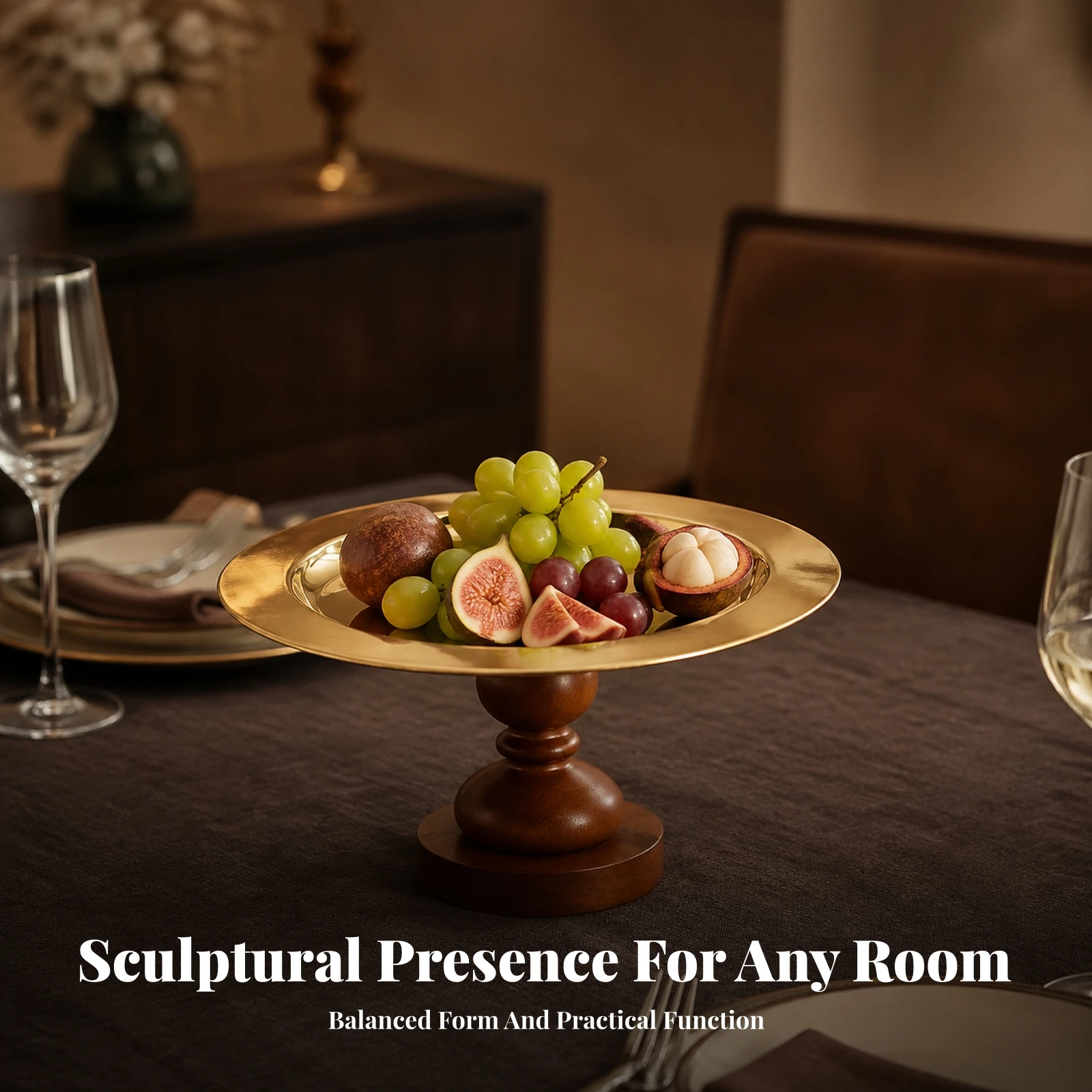 Plateau de service sur piédestal en bois, plateau surélevé robuste et peu encombrant pour les hôtes, les tables de desserts, les fêtes