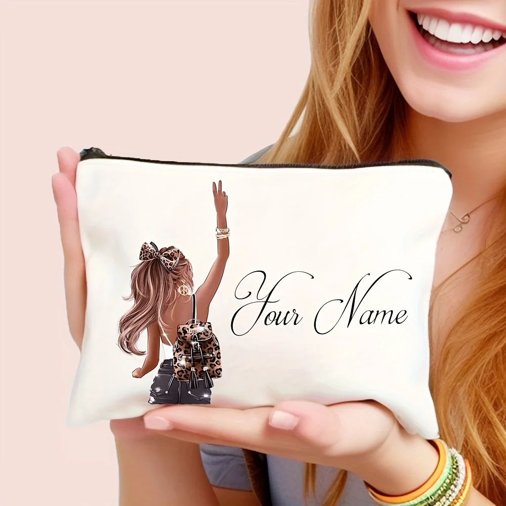 Custom Name Cute Relaxed Floral Lily Little Girl Theme Design Elements Adorable Handbag Makeup Pouch Medicine Storage Bag