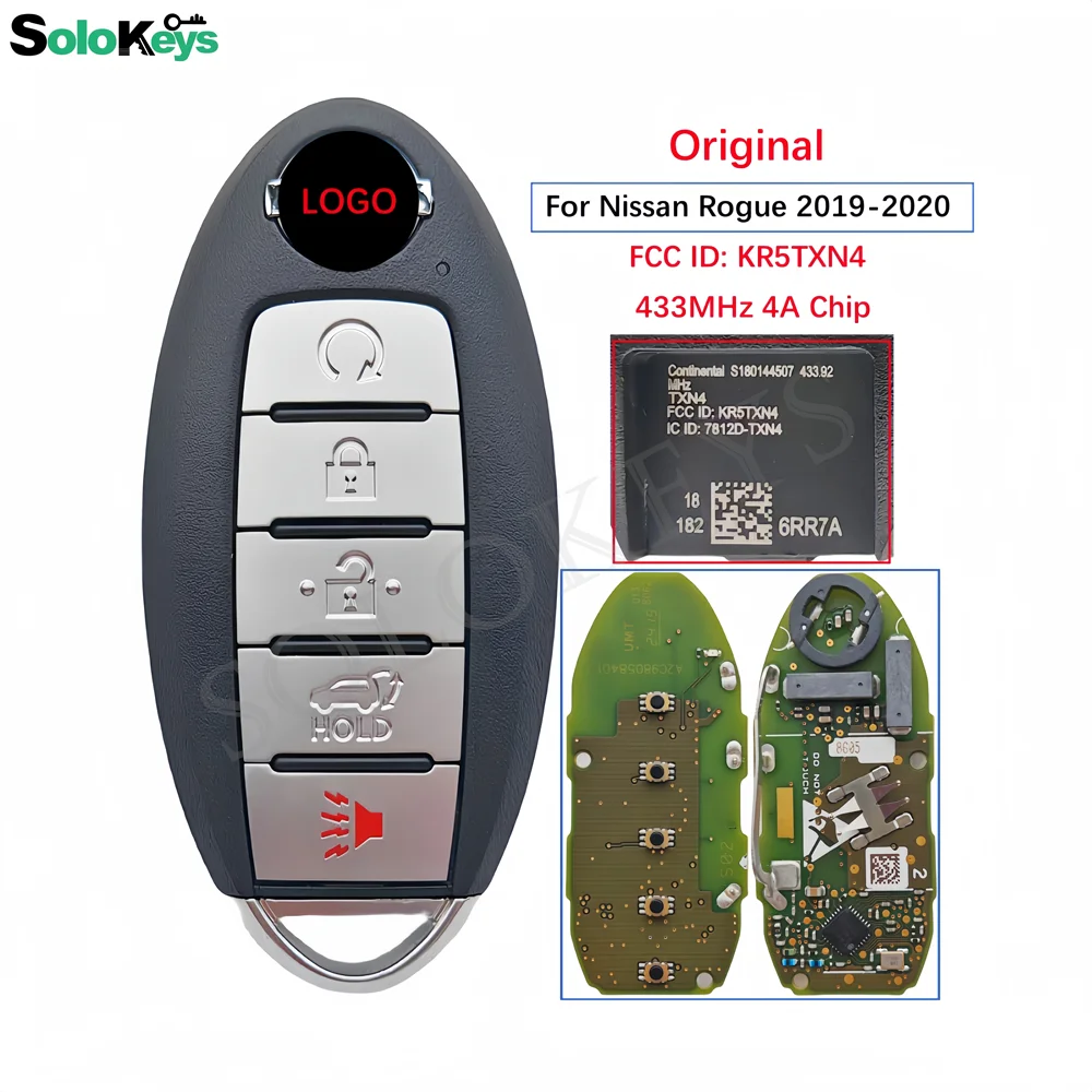 

SOLOKEYS FCCID: KR5TXN4 S180144507 Original Smart Remote Car Key For Nissan Rogue 2019-2020 433MHz 4A Chip With LOGO