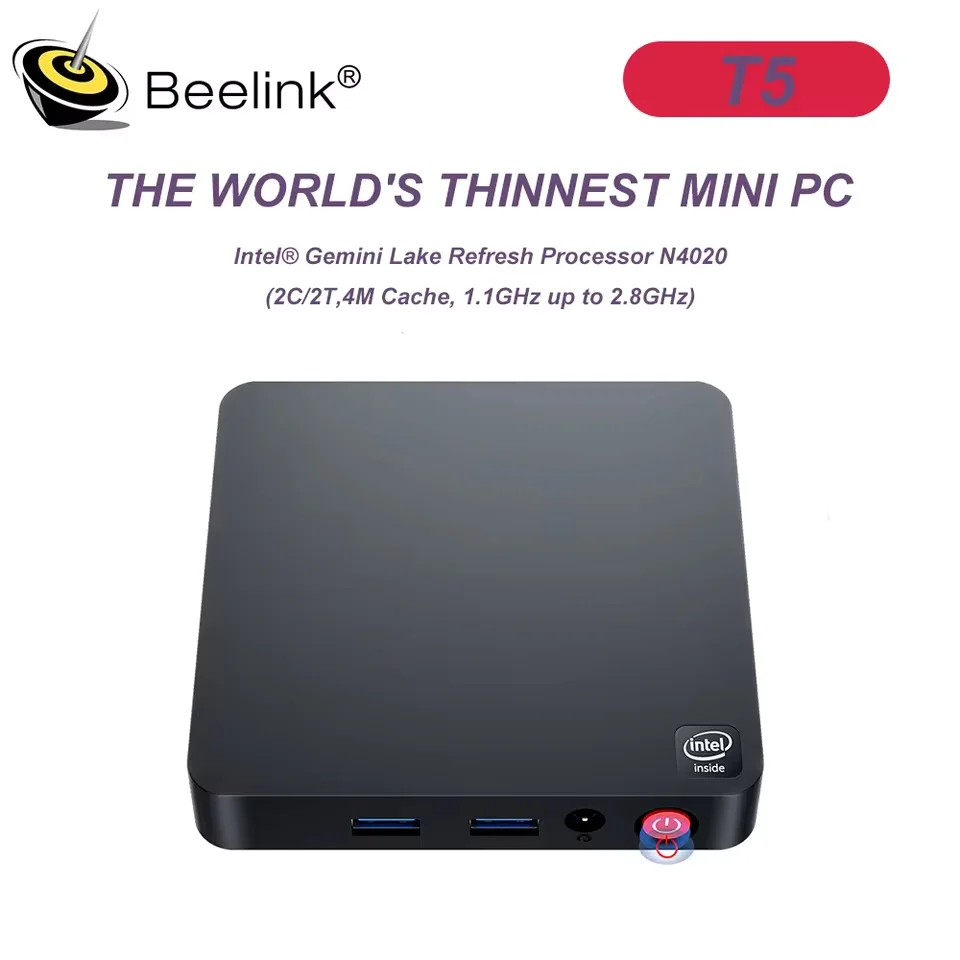 

Beelink T5 MINI PC CPU Intel N4020 4GB DDR4 64GB EMMC WIFI 5 BT5.0 4K HD Dual Screen 1000M Lan Office Desktop Gamer Computer