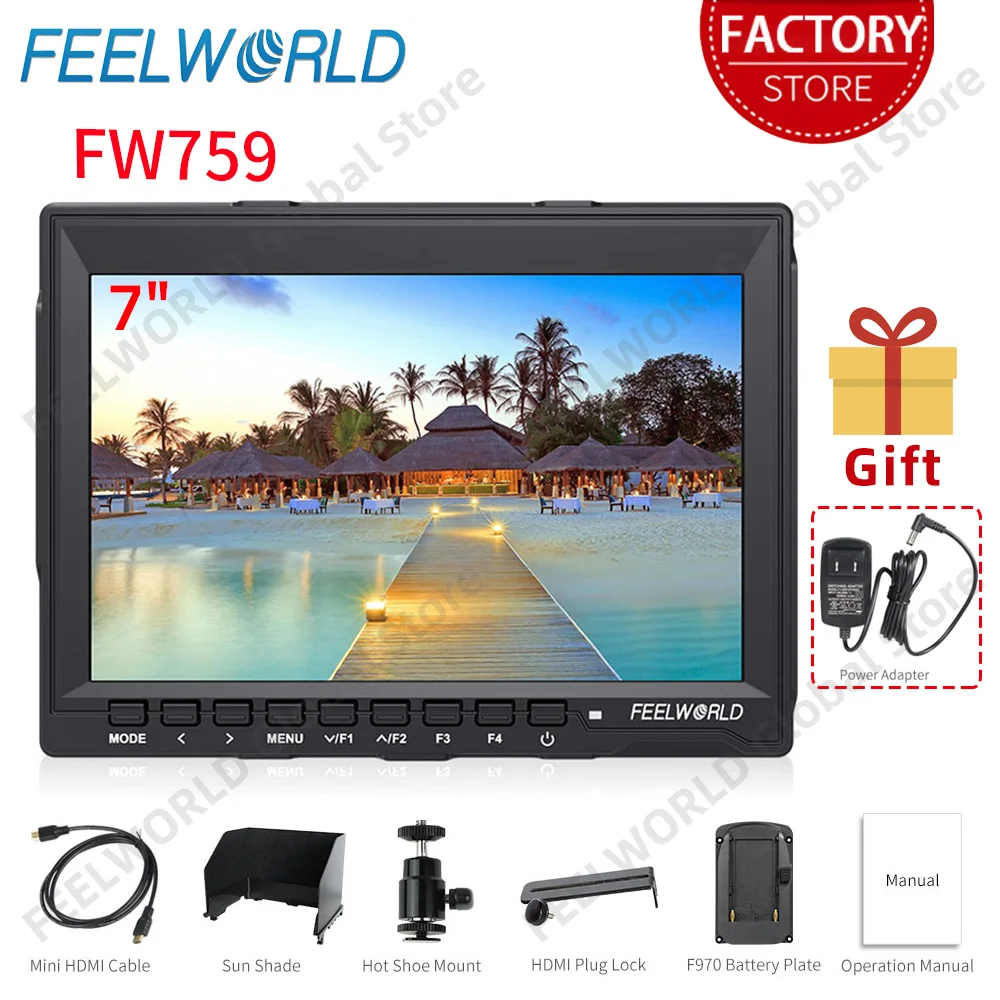 Do Brasil FEELWORLD FW759 7 Inch DSLR Camera Field Monitor IPS 1280x800 LCD with HDMI AV Input Video Assist Portable for Camera