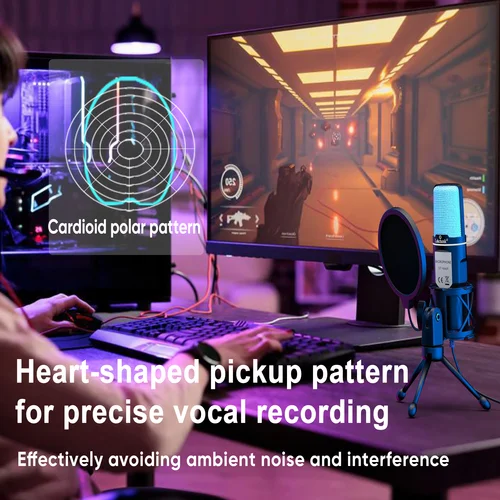 Imagen 2 del producto Micrófono USB RGB, condensador de micrófono, micrófono para juegos de cable para estudio de grabación de Podcast, Streaming, ordenador portátil, PC de escritorio