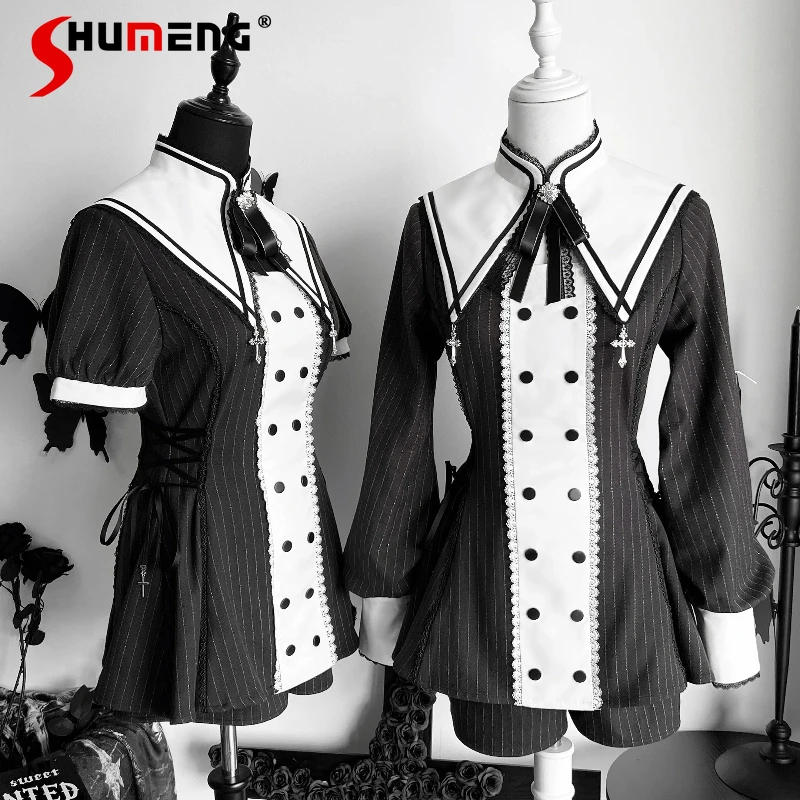 

Gothic Mine Lolita Striped Dress Set Summer New Woman Slim-Fit Harajuku Subculture Y2k Top Shorts 2 Piece Sets Womens Outfits