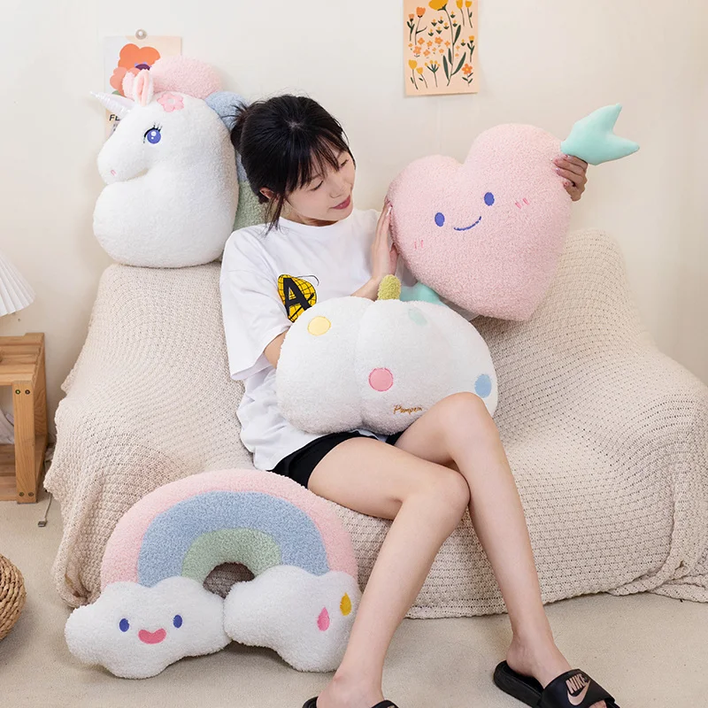 Cute Plush Rainbow Smile Heart Throw Pillow Colorful Unicorn Toy Cushion Pumpkin Sofa Home Decoration Throw Pillow